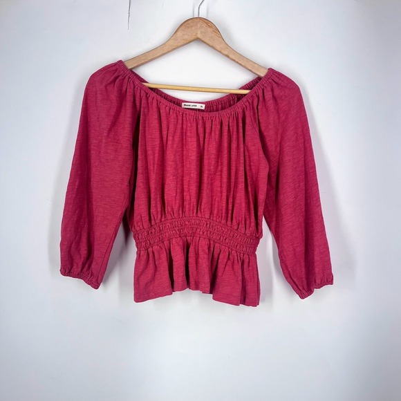 Marine Layer Tops - Marine Layer Womens Christiana Knit Top Cotton Slub Smocked Peplum Top Size XS